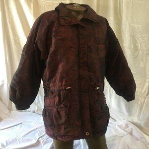 VTG Womens ISPO Puff Winter Ski Jacket Coat 1980's Burgundy Black Pattern Sz M